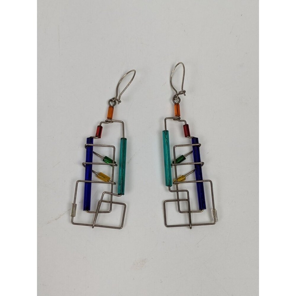 Vintage Barbie Levy Barb Wire Art Pierced Dangling Blue Green Abstract 1980s - Picture 2 of 6